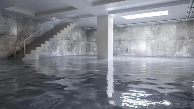Finished basement with standing water covering the floor.